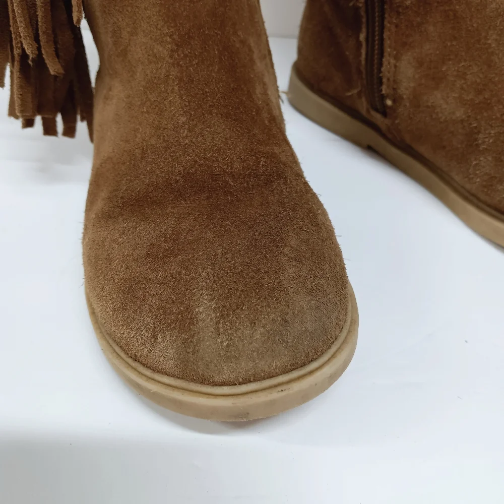 Real Brown Suede Nordstrom Girl's Fringe High Zip Boots Size 10